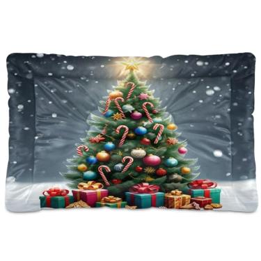 Imagem de SEHANY Cama de árvore de Natal em aquarela para cães e gatos com fundo antiderrapante, caixa de canil, colchão macio para animais de estimação, lavável para cães pequenos, médios e grandes, gatos, 61