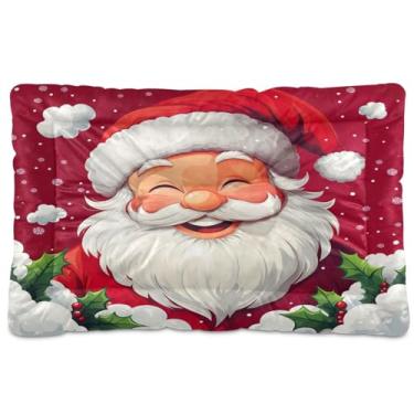 Imagem de Blueangle Cama vintage de Papai Noel ultra macia e calmante para cães pequenos, cama retangular confortável para animais de estimação, 61 x 45 cm (788)