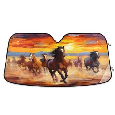 Imagem de ATTX Para-brisa de carro vermelho laranja marrom cavalos 144.8 cm x 80.0 cm escudo solar universal com proteção UV, persiana de janela frontal automática dobrável para caminhões Sedans SUVs #492