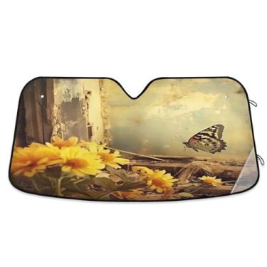Imagem de Blueangle Para-brisa de carro borboleta vintage protetor solar para carros - proteção UV dobrável, ajuste universal 139.7 cm x 70.1 cm protetor de para-brisa frontal (14)
