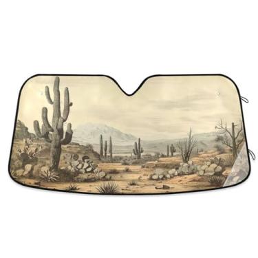 Imagem de ATTX Para-brisa de carro vintage cacto 139.7 cm x 70.1 cm escudo solar universal com proteção UV, persiana de janela frontal automática dobrável para caminhões Sedans SUVs #604