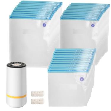 Imagem de Conjunto de selador a vácuo portátil com 30 sacos reutilizáveis para sous vide, potente bomba de economia de alimentos recarregável por USB sem fio e 3 tamanhos de sacos de armazenamento à prova de