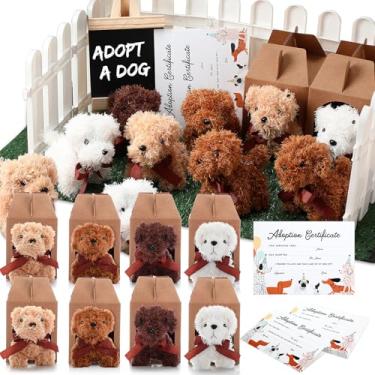 Imagem de Blueweenly 84 Pcs Adopt a Pet Party Favors 24 Mini Plush Stuffed Animals 10 White Plastic Fence 24 Paper Gift Boxes 24 Adoption Cards with Mini Chalkboard and Artificial Lawn for Birthday(Puppy)