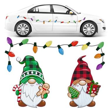 Imagem de Toptime Ímãs de carro refletivos de Natal, conjunto de 20 adesivos de ímã de Natal com 2 gnomos, 12 lâmpadas coloridas 6 fios, decalques de ímãs de geladeira para decoração de porta de garagem de