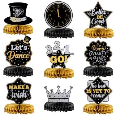 Imagem de KatchOn, Decorações de centro de mesa de colmeia de ano novo - Pacote de 9 | Artigos de festa de véspera de ano novo 2024 | Centros de mesa NYE | Topos de mesa com tema de feliz ano novo 3D |