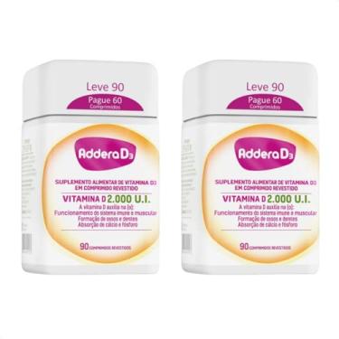 Imagem de Kit com 2 - Suplemento Addera D3 2.000UI 90 Comprimidos Revestidos Sem Sabor