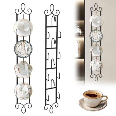 Imagem de Conjunto com 2 prateleiras verticais para copos de chá, conjunto de 4 camadas, suporte de prato para chávenas de chá e pires 91 x 12 cm para cozinha, banheiro, sala de chá, restaurante, escritório