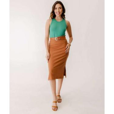 Imagem de Saia Midi Feminina Canelada Marisa-61076, Marrom, M