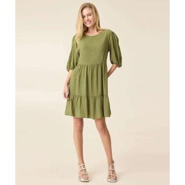 Imagem de Vestido Feminino Manga 3/4 Bufante Marisa-71024, Verde, M