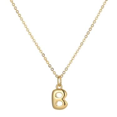 Imagem de Joxevyia Colar com inicial bolha para mulheres, colar com letras personalizadas, banhado a ouro 14K, pingente de nome A-Z, minimalista, joia delicada, presente de aniversário e Natal para ela, Banhado