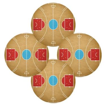 Imagem de Wassud Jogo americano conjunto de 4 tapetes de mesa redonda de quadra de basquete para cozinha e jantar, lavável, resistente ao calor, decoração de mesa 39 cm
