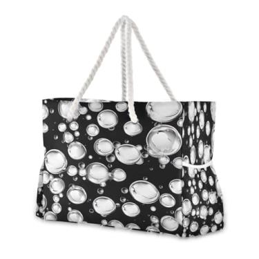 Imagem de Wassud Bolsa de praia com bolhas brancas grandes para mulheres, impermeável, à prova de areia, bolsa de viagem com zíper e bolso para piscina, academia, acampamento