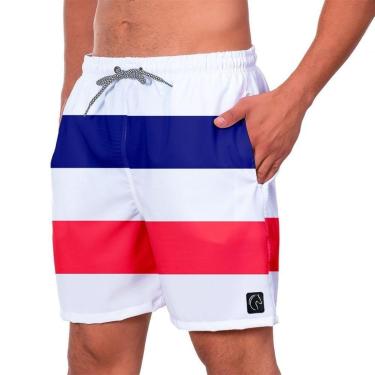 Imagem de Short Praia Premium Masculino Academia Fitness Caminhada Listrado Azul Vermelho-Masculino