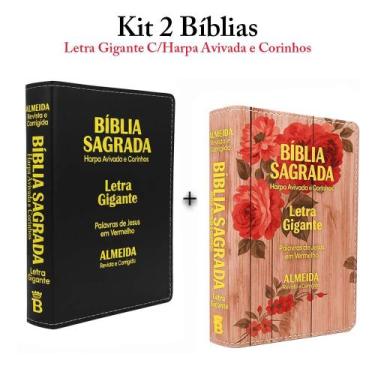 Imagem de Kit 2 Bíblias Sagrada Letra Gigante C/ Harpa - Luxo - REI DAS BIBLIAS