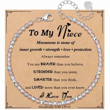 Imagem de JoycuFF Presente exclusivo de amizade para aniversário de melhor amiga, melhor amigo, colega de trabalho, presentes de Natal, pulseiras com contas de pedra da lua para mulheres, joias inspiradoras