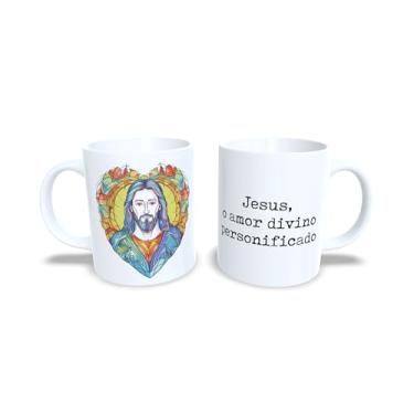 Imagem de Caneca de Cerâmica 325ml com Tema Católico Luz Divina, Branca com Imagem Religiosa e Frase Inspiracional (13899)