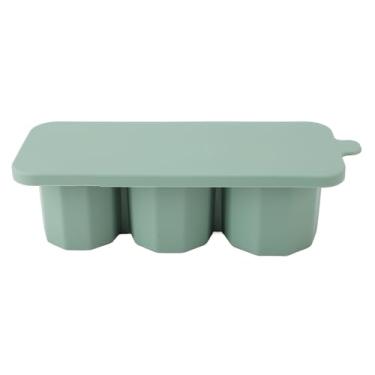 Imagem de CUOFYUNL Bandeja de cubos de gelo para copo fácil de liberar molde de gelo de cilindro oco de silicone com tampa para freezer bebida gelada suco uísque coquetel (Verde)