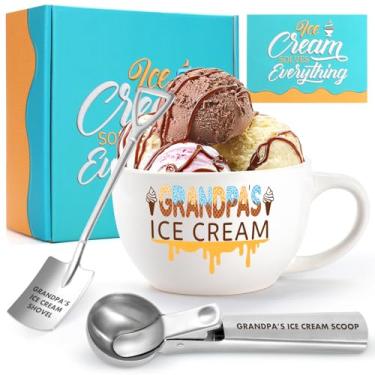 Imagem de Benjika Presente de Dia dos Pais e Natal – Conjunto de tigela e colher de sorvete da neta e neto, presente de Natal para vovô