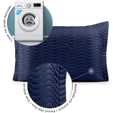 Imagem de Porta Travesseiro Laura Percal 200 Fios Azul Marinho 70x50cm Matelado com Debrum 100% Poliéster