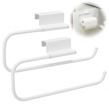 Imagem de Yaocom Suporte de toalha de papel para porta de armário de 30 cm, armazenamento e dispensador de toalha de papel para cozinha, banheiro, lavanderia, aço inoxidável (branco, 2 peças)