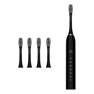 Imagem de Escova de Dente Elétrica Sônica Recarregável USB, Limpeza Profunda, 5 Modos, Timer Automático, IPX7, Uso Adulto e Infantil (Preto)