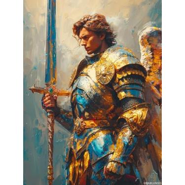 Imagem de UPABLUNSO Kits de arte de diamante para adultos Arcanjo Miguel Cristão Católico 5D DIY pedra redonda strass arte artesanato pinturas para decoração de parede de casa 12 x 16 polegadas/30 x 40 cm