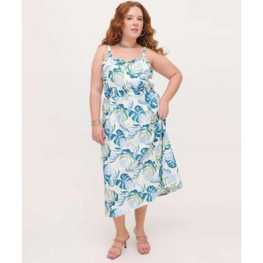 Imagem de Vestido Plus Size Feminino Midi Estampado Marisa-83049, Off white, Azu
