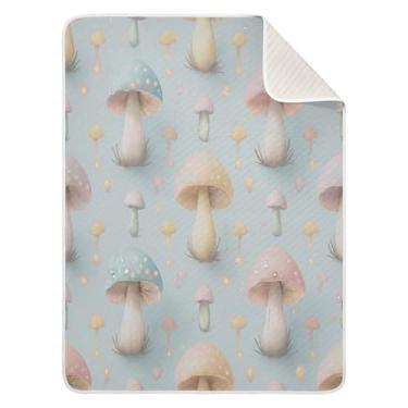 Imagem de Qilmy Cobertor de bebê de cogumelo colorido 76 x 101 cm, cobertor infantil de algodão macio para meninos e meninas, cobertor infantil leve e quente para berço, carrinho de bebê, soneca, recém-nascido