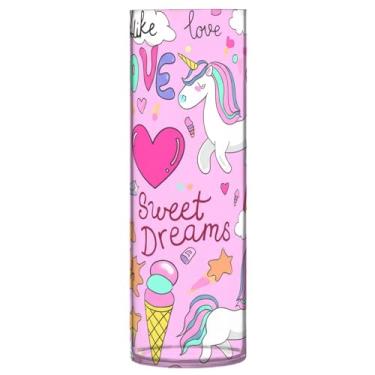 Imagem de JUZIHAI Vaso com padrão de unicórnios para flores, 9,9 cm x 30 cm, cilindro de plástico, moderno, vaso de flores para centro de mesa de casamento, decoração de casa