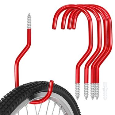 Imagem de Pacote com 5 ganchos de garagem vermelhos para suporte de parede e gancho de teto para pendurar bicicleta