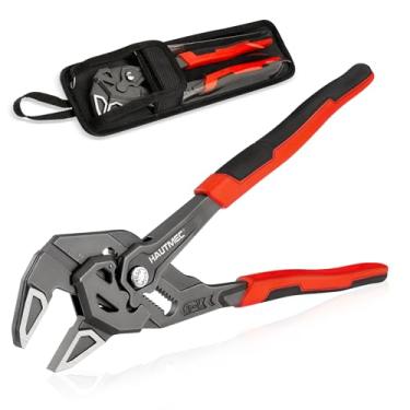 Imagem de HAUTMEC Chave de alicate ajustável, alicate paralelo de mandíbula lisa de 25 cm, aço CR-V tratado termicamente e resistente à ferrugem fosfatada, escala SAE/métrica, bolsa de cinto de armazenamento