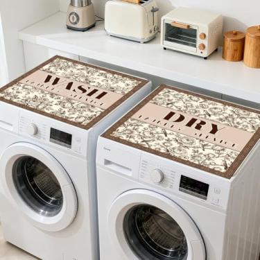 Imagem de GLOBLELAND 2 peças de tinta e esboço de lavagem e secadora capa contra poeira 60 × 23 cm, flores e pássaros, almofadas protetoras superiores de máquina de lavar antiderrapantes para lavanderia, sala