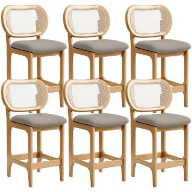 Imagem de Kit 6 Banquetas Baixa Bar Cozinha Sala de Jantar Betta L02 Mel Tela Linho Bege - Lyam Decor