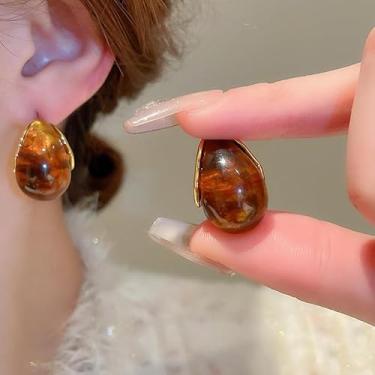 Imagem de Brincos vintage marrons para mulheres, brincos pequenos de ouro, acessórios de joias marrons modernos, presente exclusivo para ela, brincos modernos, presentes de amizade, dia dos namorados