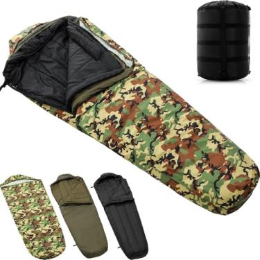 Imagem de Macarrie Sistema de sacos de dormir modulares militares do exército grande em várias camadas com capa Bivy e saco de coisas à prova d'água camuflado sacos de dormir para adultos clima frio floresta
