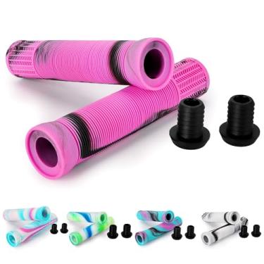 Imagem de Pegas de scooter - Punhos de guidão MTB para bicicleta de cores mistas | Pegas macias de 145 mm para scooter profissional, bicicletas BMX, mountain bike (preto/rosa)