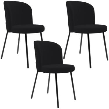 Imagem de Kit 3 Cadeiras Sala De Jantar Estofada Gavi L02 Suede Preto - Lyam Decor