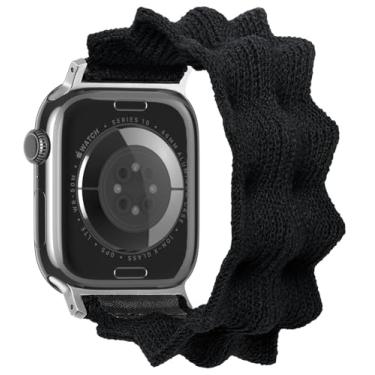 Imagem de ULTIMAL Pulseira compatível com Apple Watch série 10 séries 9/8/7/6/5/4/SE/SE2, pulseira elástica trançada de nylon elástico com design de tecido para 42 mm/40 mm/41 mm/38 mm (PP, preto)