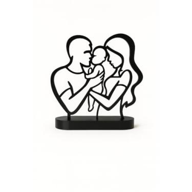 Imagem de Escultura imagem estatua Minimalista Família Pai Mãe Filho Arte decoração sala casa mesa escritório Amor União Presente(Preto)