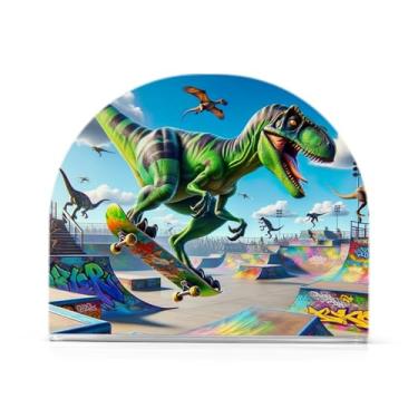 Imagem de Suporte de guardanapo de dinossauro de skate acrílico, suporte de guardanapo para cozinha, suporte de guardanapo superior de bar para guardanapos de coquetel de papel de jantar