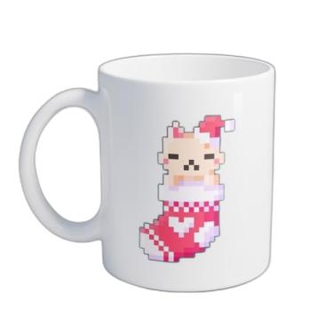 Imagem de Caneca Xícara de Café Porcelana 300ml Gatinho Adormecido Arte de Natal