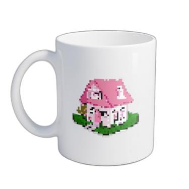 Imagem de Caneca Xícara de Café Porcelana 300ml Com Desenho Pixel Art Casa Rosa