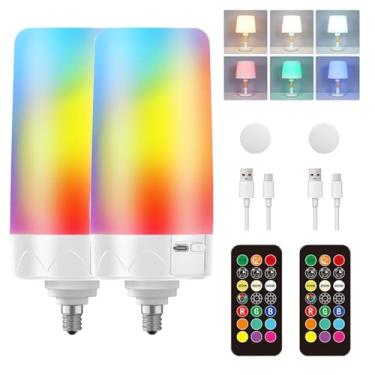 Imagem de SiJiMingyue Lâmpadas recarregáveis para luminárias sem fio, lâmpada de reserva de bateria para arandelas e lâmpadas com temporizador remoto, 3 temperaturas de cor 9 RGB, regulador, magnético, E12 (05