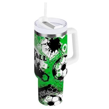 Imagem de Copo de aço inoxidável isolado de 850 g com alça e canudo, bolas de futebol americano à prova de vazamento