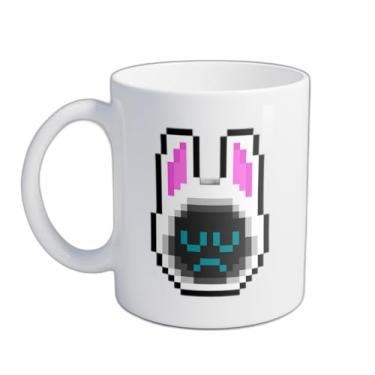 Imagem de Caneca Xícara de Café Porcelana 300ml Estilo Pixel Art Coelho Triste