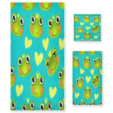 Imagem de Wassud Conjunto de 3 toalhas de banho de sapo fofo com coração, toalhas super macias e absorventes para banheiro, toalhas de banho de secagem rápida, toalha de banho para academia, spa, hotel