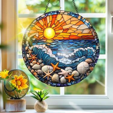 Imagem de Apanhador de sol de acrílico colorido, apanhadores de sol, decoração de janela suspensa de concha do mar, arte de parede de arco-íris, para varanda, interior e exterior, jardim, enfeites de Natal