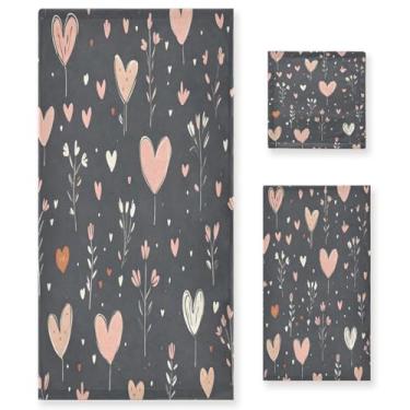 Imagem de Wassud Conjunto de 3 toalhas de banho de coração e flores para dia dos namorados, toalhas supermacias e absorventes para banheiro, toalhas de banho de secagem rápida, toalha de banho para academia