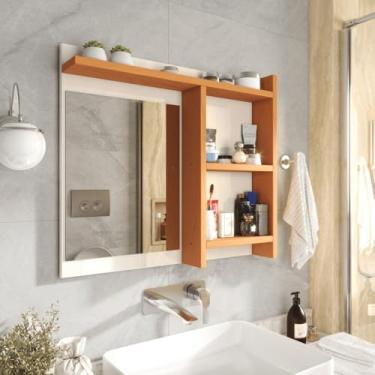 Imagem de Espelheira de Banheiro Armário Com Nicho Prateleira Espelho espelheira banheiro(Off White com Nature)