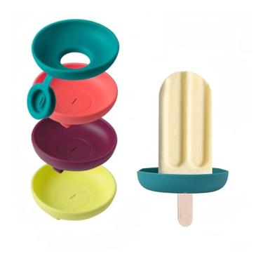 Imagem de Pacote com 4 suportes de picolé de silicone sem gotejamento, suportes reutilizáveis para picolé, suporte de cone de sorvete para festa de verão na piscina em família (4 cores)